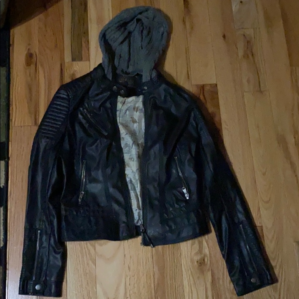 Gi Sono M faux leather jacket with grey hood